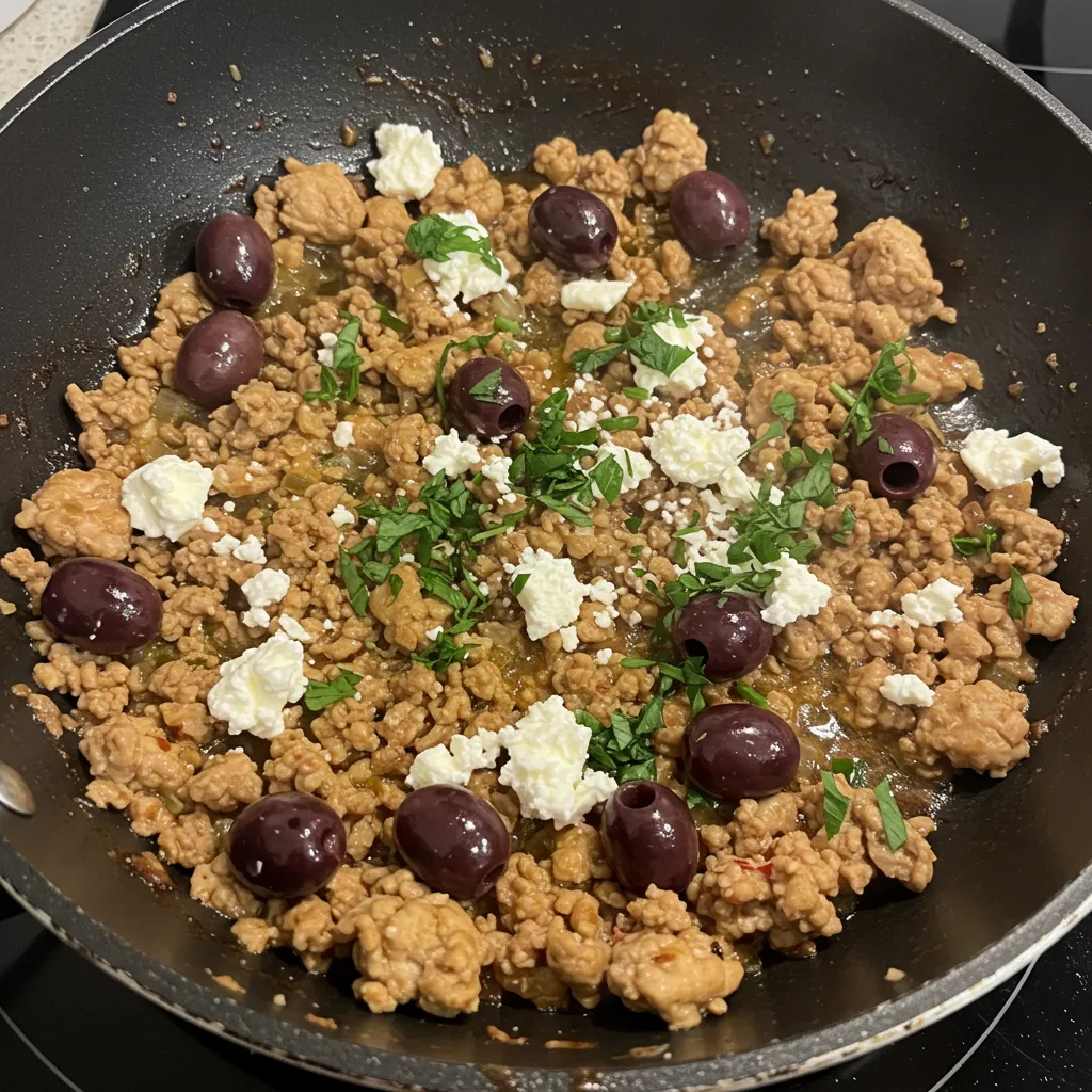 Mediterranean Keto Ground Chicken Skillet with Olives and Feta: A Savory Masterpiece
